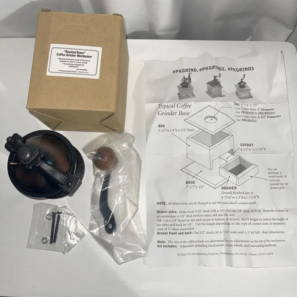 PSI woodworking PKGRIND3 coffee grinder mechanism brushed brass  New In Box